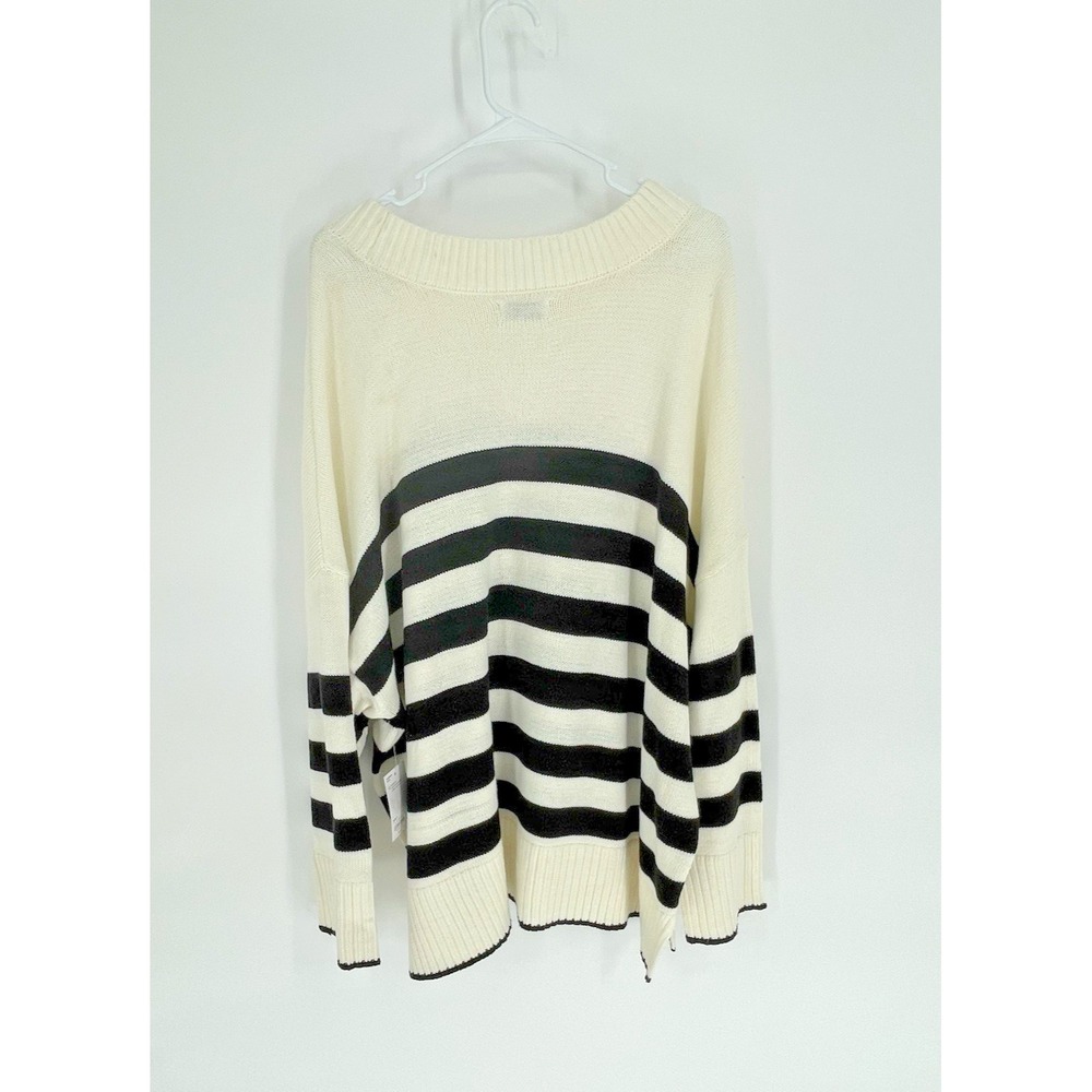NWT Sonoma Womens 3X Sweater Ivory Black Striped Side Slit Crewneck Pullover - Picture 14 of 14
